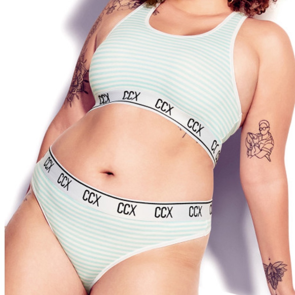 CCX from Hips and curves size M bra and hipster panties. Color Sky stripe